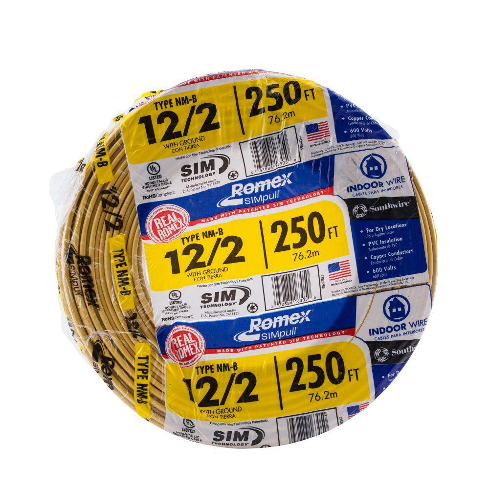 Southwire 250 ft. 12/2 Solid Romex SIMpull CU NM-B W/G Wire 28828269