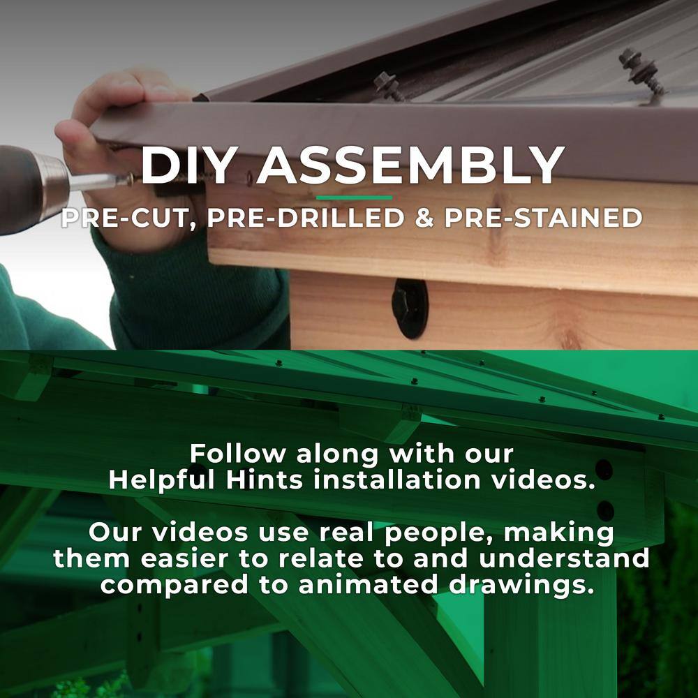 Yardistry Meridian 12 ft. x 12 ft. Premium Cedar Outdoor Patio Shade Gazebo with Architectural Posts and Brown Aluminum Roof YM11769