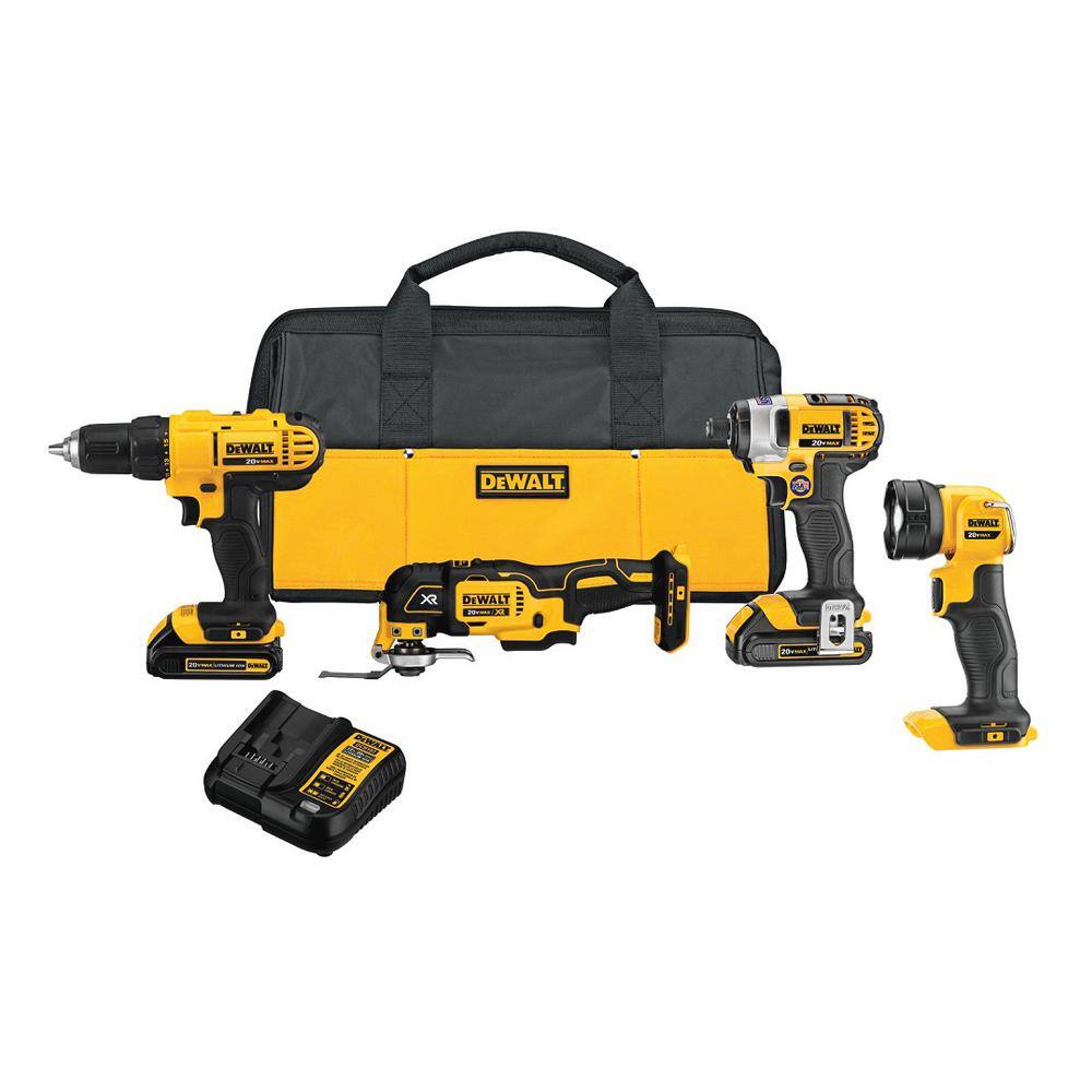 DEWALT 20V MAX Cordless 4 Tool Combo Kit with (2) 20V 1.5Ah Batteries and Charger DCK444C2