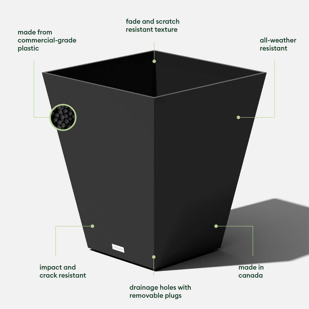 Veradek Nobleton Large Black Plastic Tapered Planter with Drainage Holes (19 in. L x 19 in. W x 22 in. H) (2-Pack) NBV22B-2PK