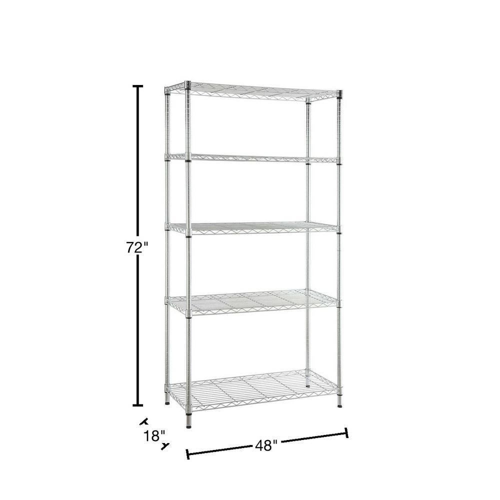 HDX 5-Tier Commercial Grade Heavy Duty Steel Wire Shelving Unit in Chrome (48 in. W x 72 in. H x 18 in. D) HD184872-5ICPS