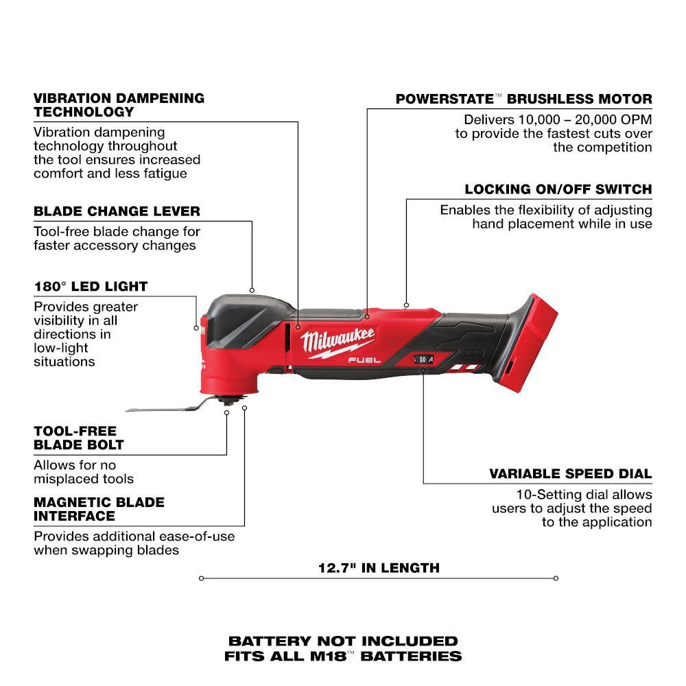Milwaukee M18 FUEL 18V Lithium-Ion Cordless Brushless Oscillating Multi-Tool (Tool-Only) 2836-20