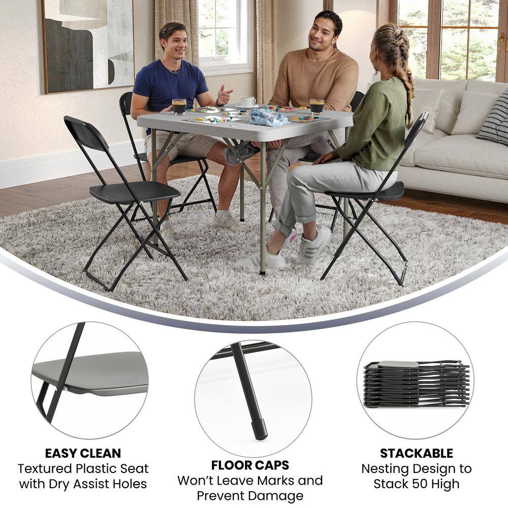 Carnegy Avenue Black Plastic Seat with Metal Frame Folding Chair (Set of 2) CGA-LE-274397-BL-HD