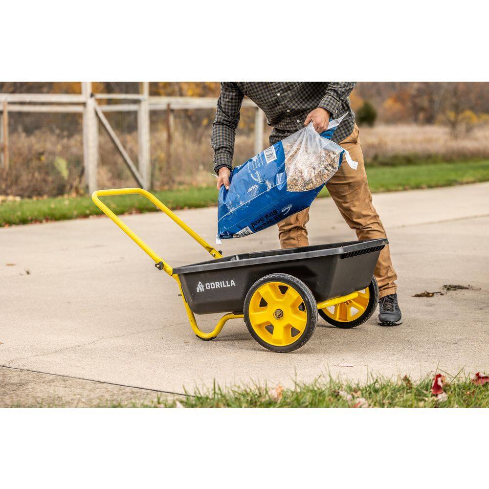 GORILLA CARTS 4 cu. ft. Poly Utility Garden Cart, 300 lbs. Capacity, 12 in. No-Flat Tires, Extra-Wide Foldable Handle GCR-4W