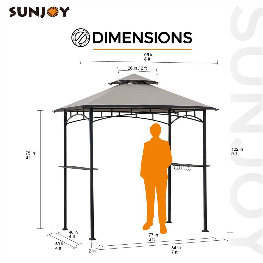 Sunjoy 5 ft. x 8 ft. 2-Tier Soft Top Gazebo Black Steel Grill Gazebo with Ceiling Hook and Shelves, Gray and Black Canopy A103002201