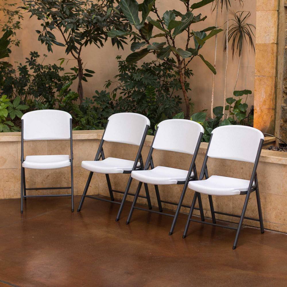 Lifetime White Plastic Seat Metal Frame Outdoor Safe Folding Chair (Set of 4) 42804