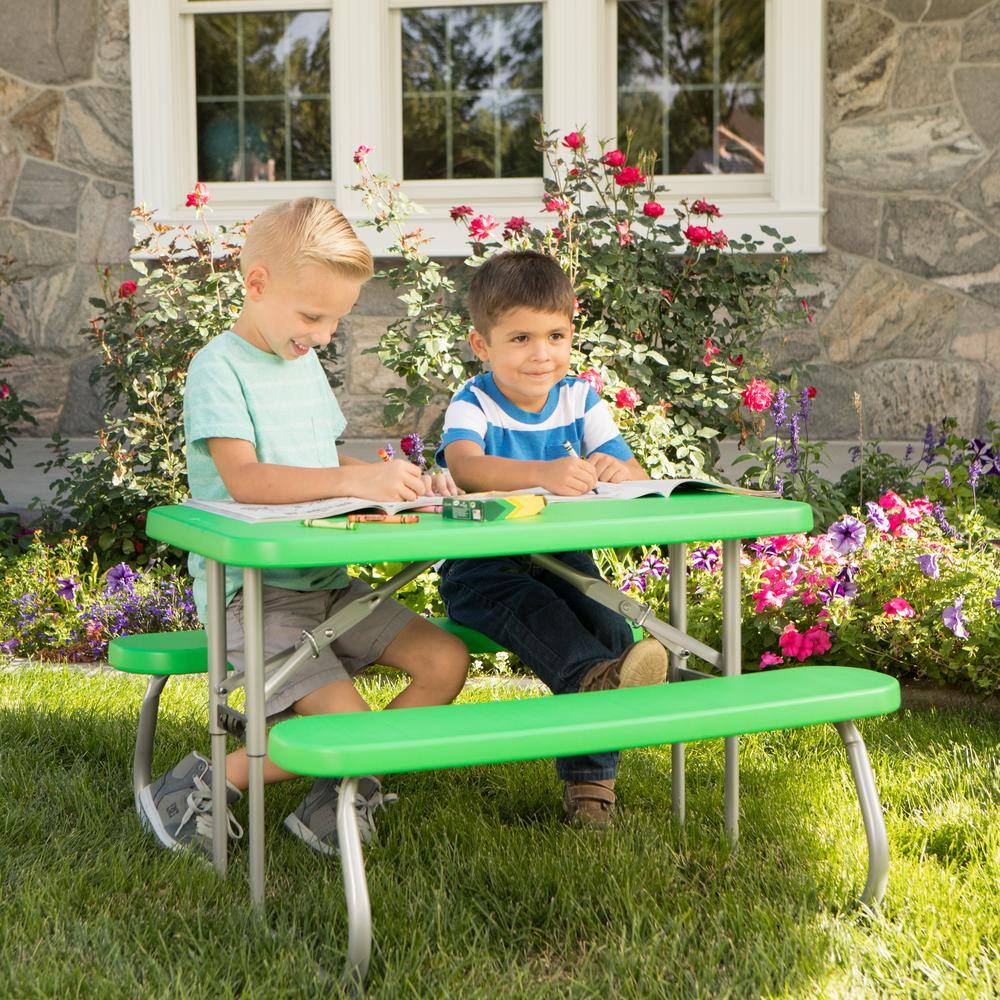 Lifetime 35.4 in. Green Rectangle Steel and Resin Kids Picnic Table Seats 4 260262