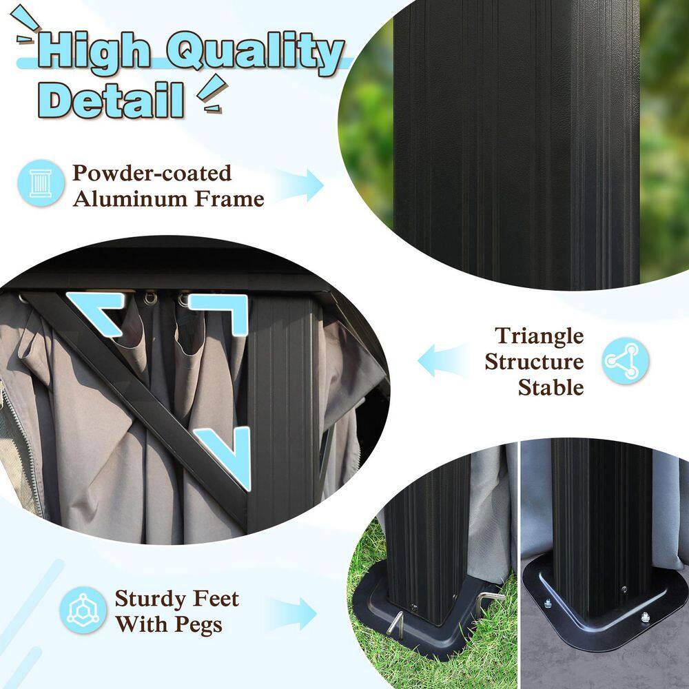VEIKOUS 16 ft. x 12 ft. Aluminum Double Hardtop Gazebo with Grey Curtains and Netting PG0201-28-6