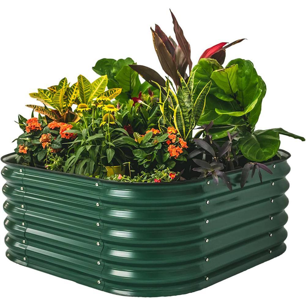 vego garden 17 in. Tall 4-In-1 Modular Metal Raised Gardening Beds Kit Metal Planter Box, British Green VB4N117BG
