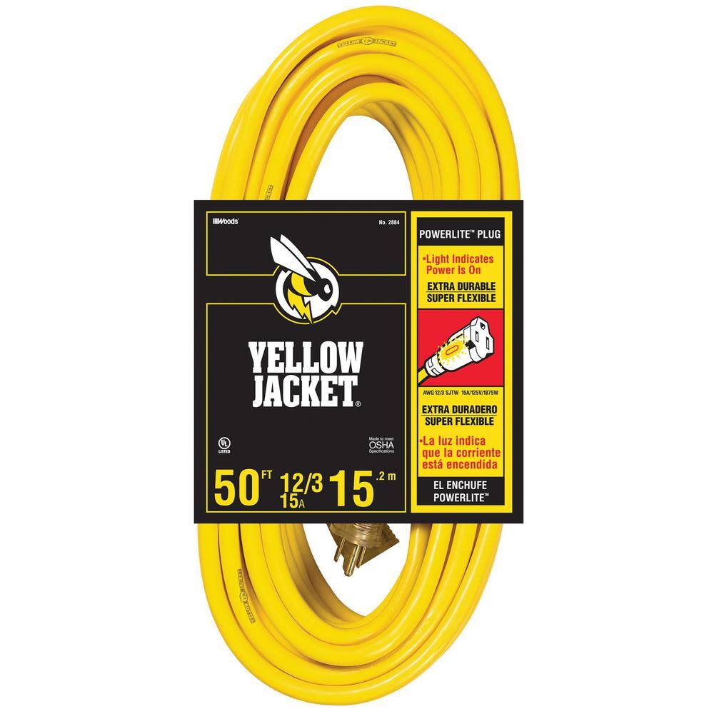 Yellow Jacket 50 ft. 12/3 SJTW Premium Outdoor Heavy-Duty Extension Cord with Power Light Plug 64827001