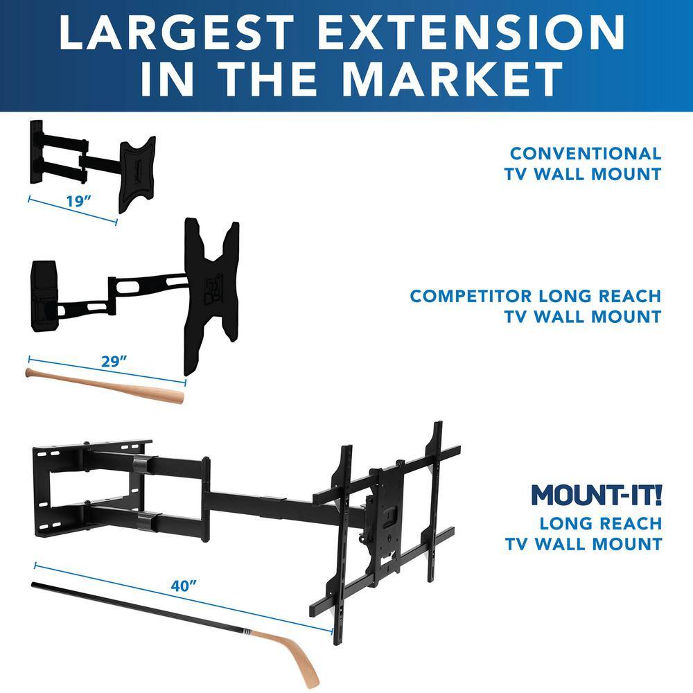 mount-it! Full Motion TV Wall Mount with Extra Long Extension for 42 in. to 80 in. Screen Sizes MI-372