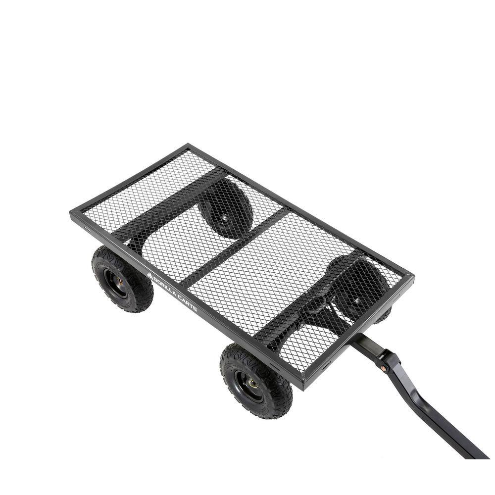 GORILLA CARTS 900 lb. Heavy-Duty Steel Utility Garden Cart, 4 cu. ft. Capacity, 10 in. Pneumatic Tires, 2-in-1 Pull or Tow Handle GCG-900