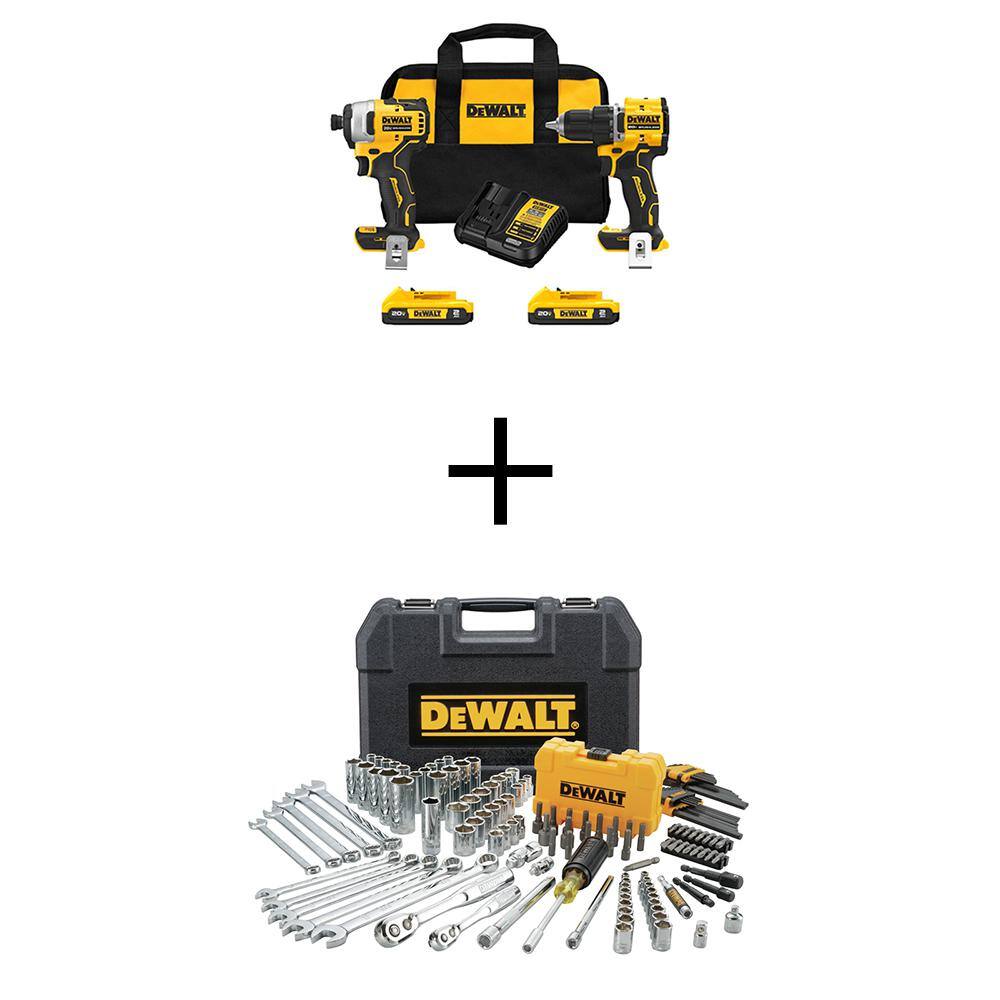DEWALT ATOMIC 20V MAX Lithium-Ion Cordless Combo Kit 2-Tool and Mechanics Tool Set 142-Pc w/ (2) 2Ah Batteries, Charger and Bag DCK225D2WT73802
