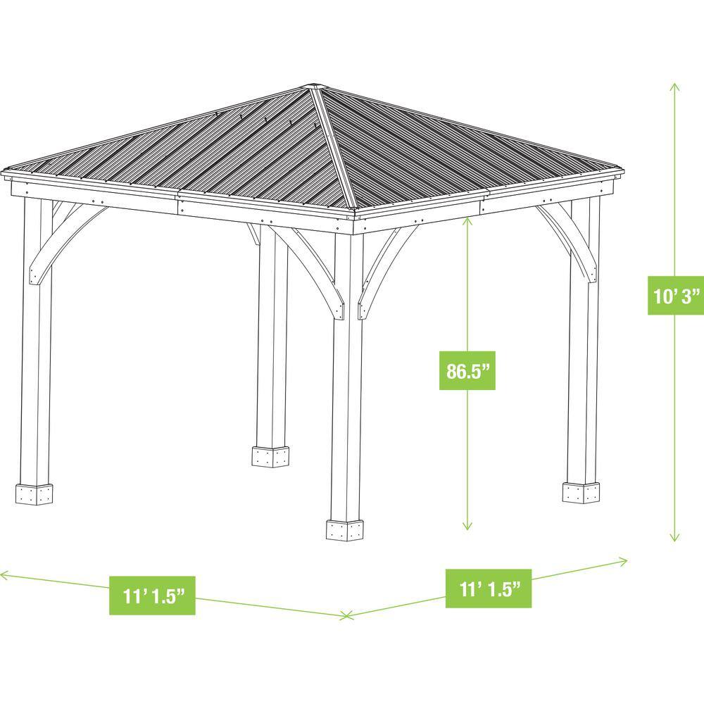 Yardistry Professionally Assembled Meridian 12 ft. x 12 ft. Premium Cedar Outdoor Patio Shade Gazebo with Brown Aluminum Roof 64003-2
