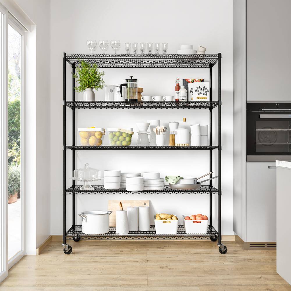 Seville Classics UltraDurable 5-Tier Commercial NSF Certified Steel Wire Shelving System in Black (60 in. W x 24 in. D x 76 in. H) SHE24602B