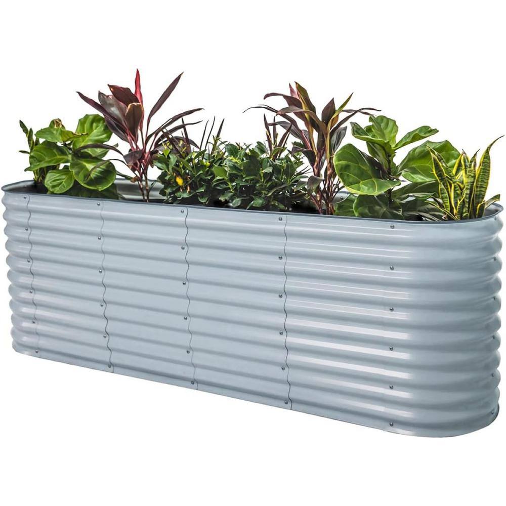 vego garden 32 in. Extra Tall Raised Garden Bed Kits 9-In-1 Modular Planter Box for Vegetables Flowers Fruits Oval Metal Sky Blue VB9N132SB