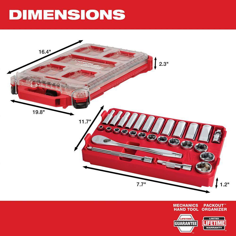 Milwaukee 3/8 in. Drive SAE Ratchet and Socket Mechanics Tool Set with Packout Case (28-Piece) 48-22-9481
