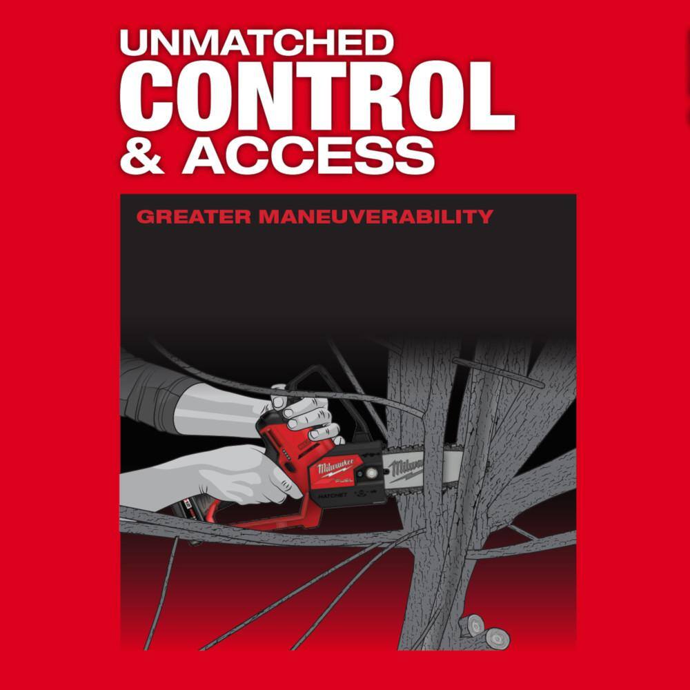 Milwaukee M12 FUEL 6 in. 12V Lithium-Ion Brushless Battery HATCHET Pruning Saw Kit w/4.0 Ah Battery, Charger &  Extra Chain 2527-21-49-16-2732