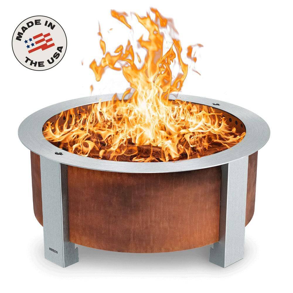 Breeo X-Series 30-Smokeless Fire Pit - Heavy-Gauge Steel Material - Compatible with Cooking and Grilling - Corten Steel BR-X30P