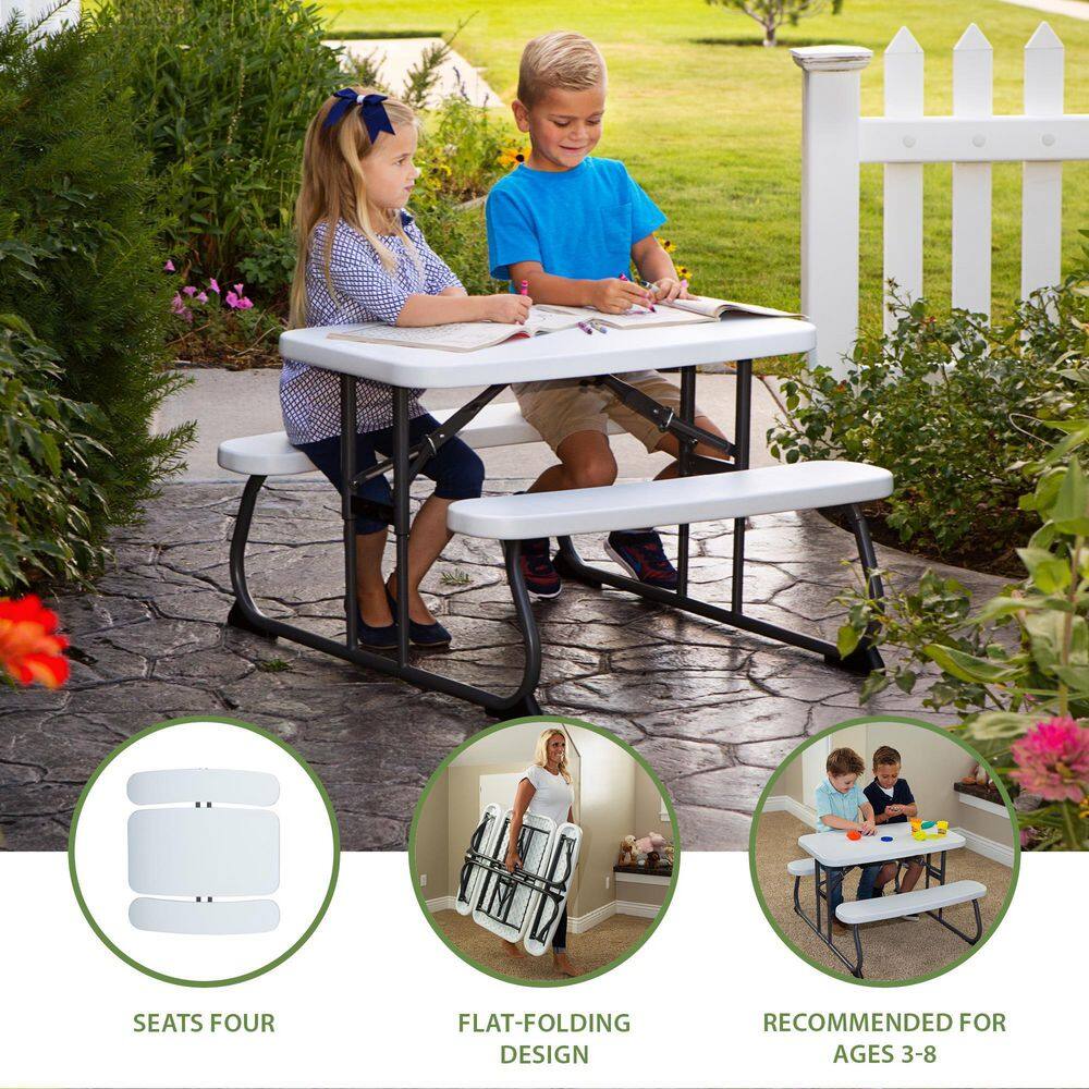 Lifetime Childrens Folding 32.5 in. White Granite Rectangle Powder Coated Steel Picnic Table Seats 4 60239