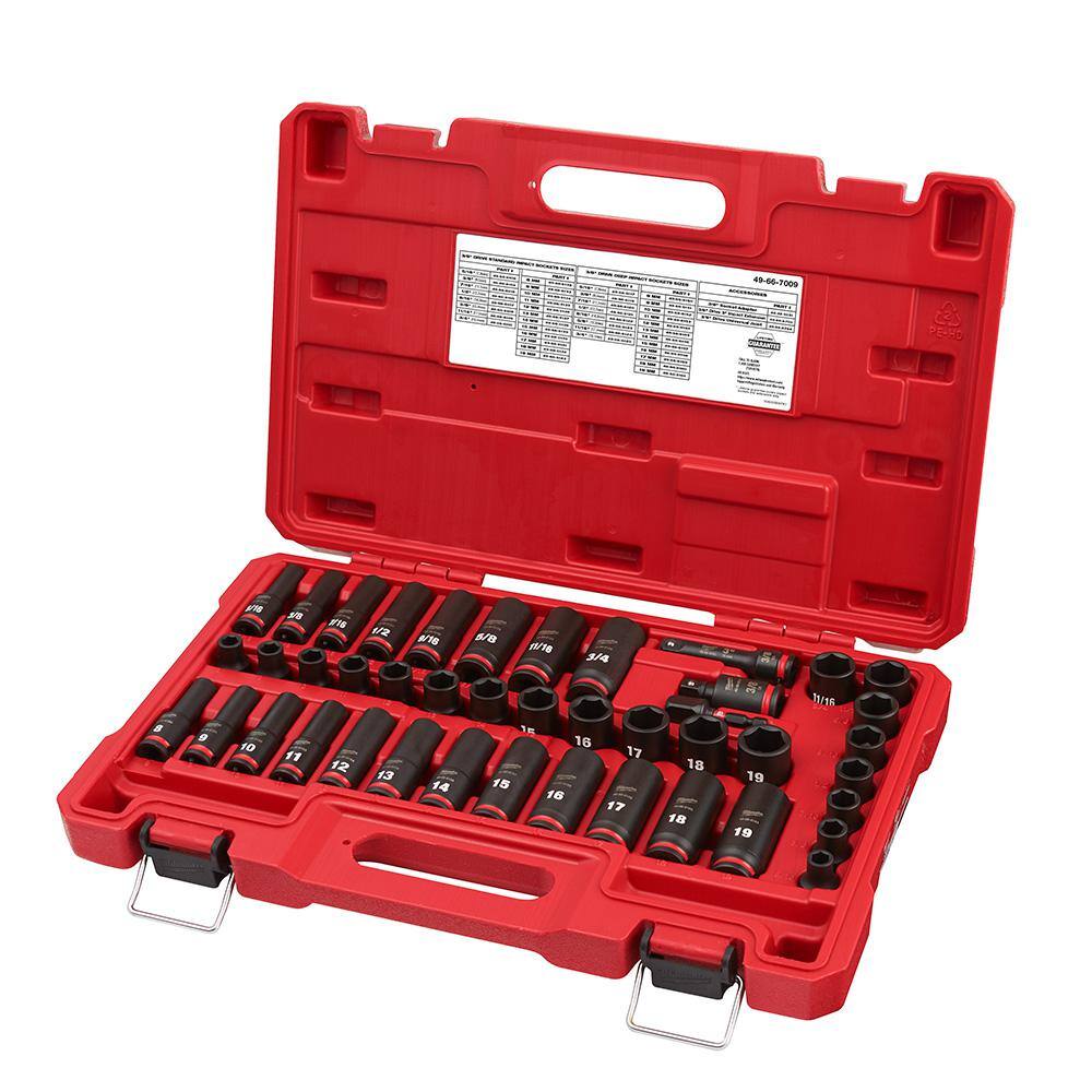 Milwaukee 3/8 in. Drive SAE/Metric Ratchet and Socket Mechanics Tool Set with 3/8 in. SAE/Metric Impact Socket Set (99-Piece) 48-22-9008-49-66-7009