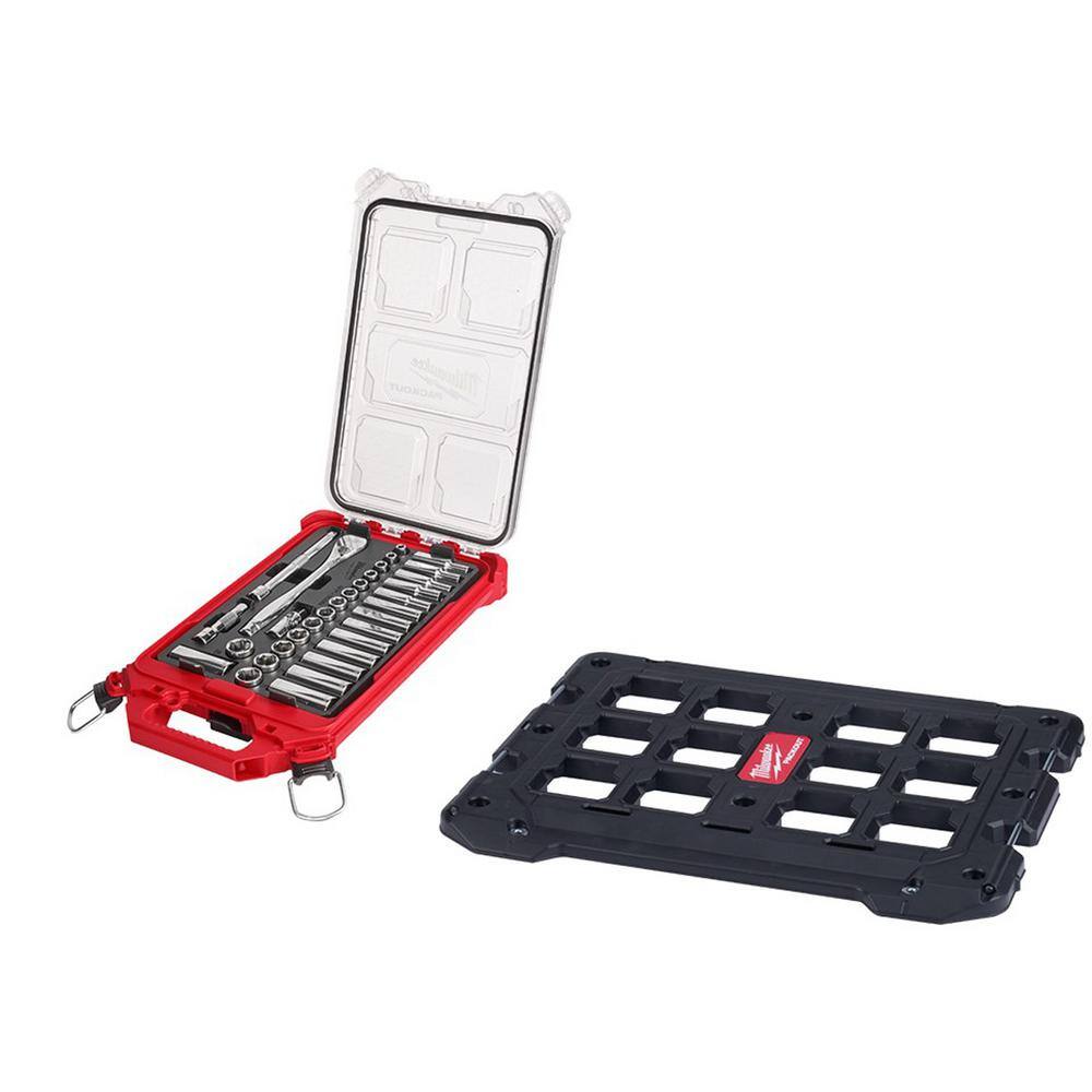 Milwaukee 3/8 in. Drive Metric Ratchet and Socket Mechanics Tool Set with PACKOUT Case and Packout Mounting Plate (33-Piece) 48-22-9482-48-22-8485