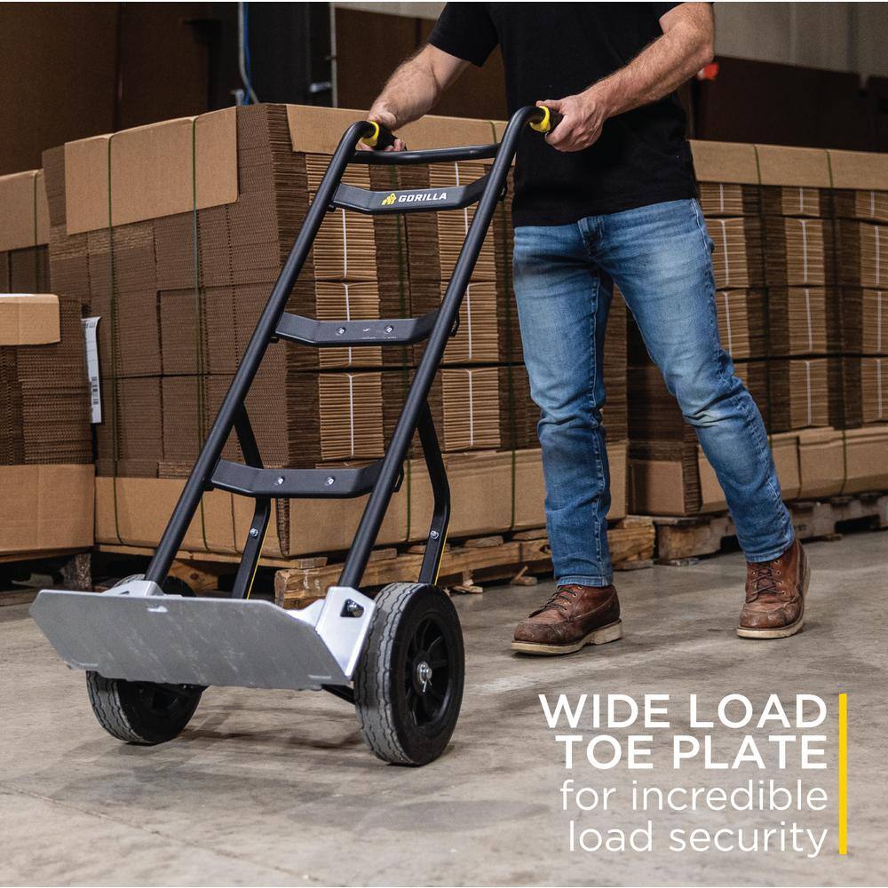 Gorilla 1,000 lbs. Capacity Steel Hand Truck with Multi-Grip Power Handle, Wide Load Toe Plate Super Duty Axle, Flat Free Tires GHH-10