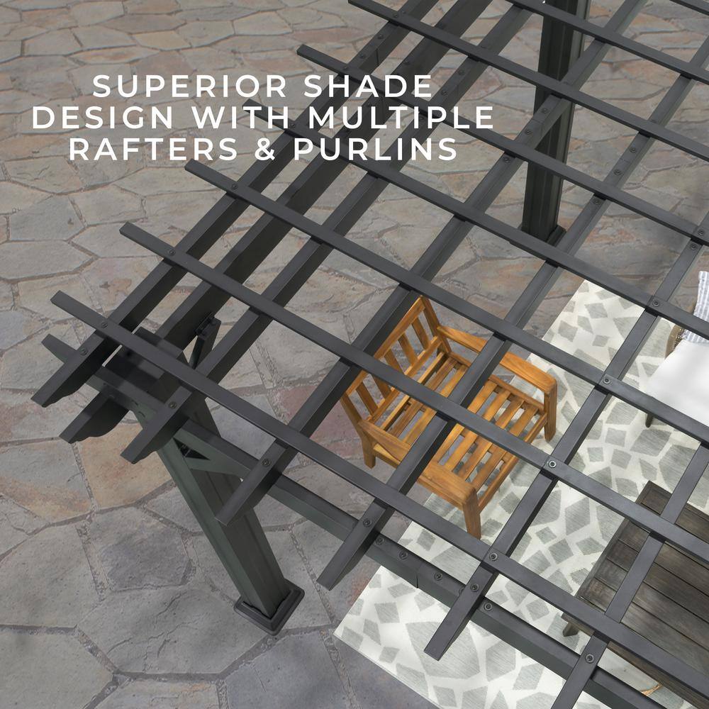 Backyard Discovery Stratford 14 ft. x 10 ft. Black Steel Traditional Pergola with Sail Shade Soft Canopy 2105058COM