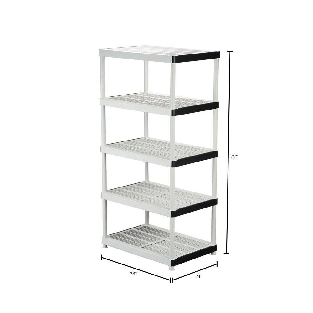 HDX 5-Tier Easy Assembly Multi-purpose Plastic Garage Storage Shelving Unit in Gray (36 in. W x 72 in. H x 24 in. D) 128974