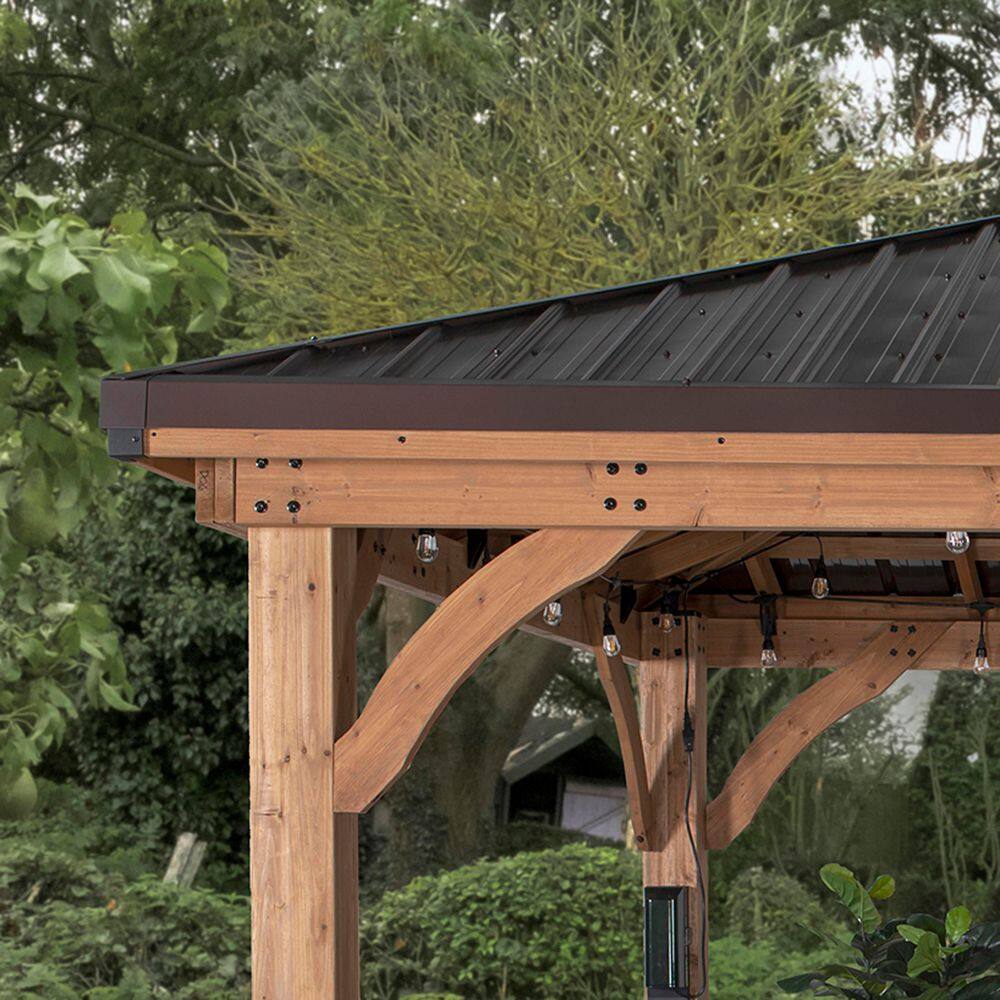 Backyard Discovery Barrington 16 ft. x 12 ft. All Cedar Wood Outdoor Gazebo Structure w/Hard Top Steel Metal Hip Roof and Electric, Brown 2206052COM