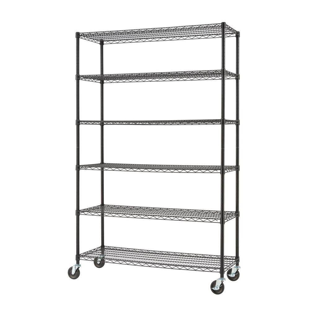 TRINITY Black 5-Tier Rolling Steel Wire Shelving Unit (36 in. W x 76 in. H x 18 in. D) TBFPB-0933