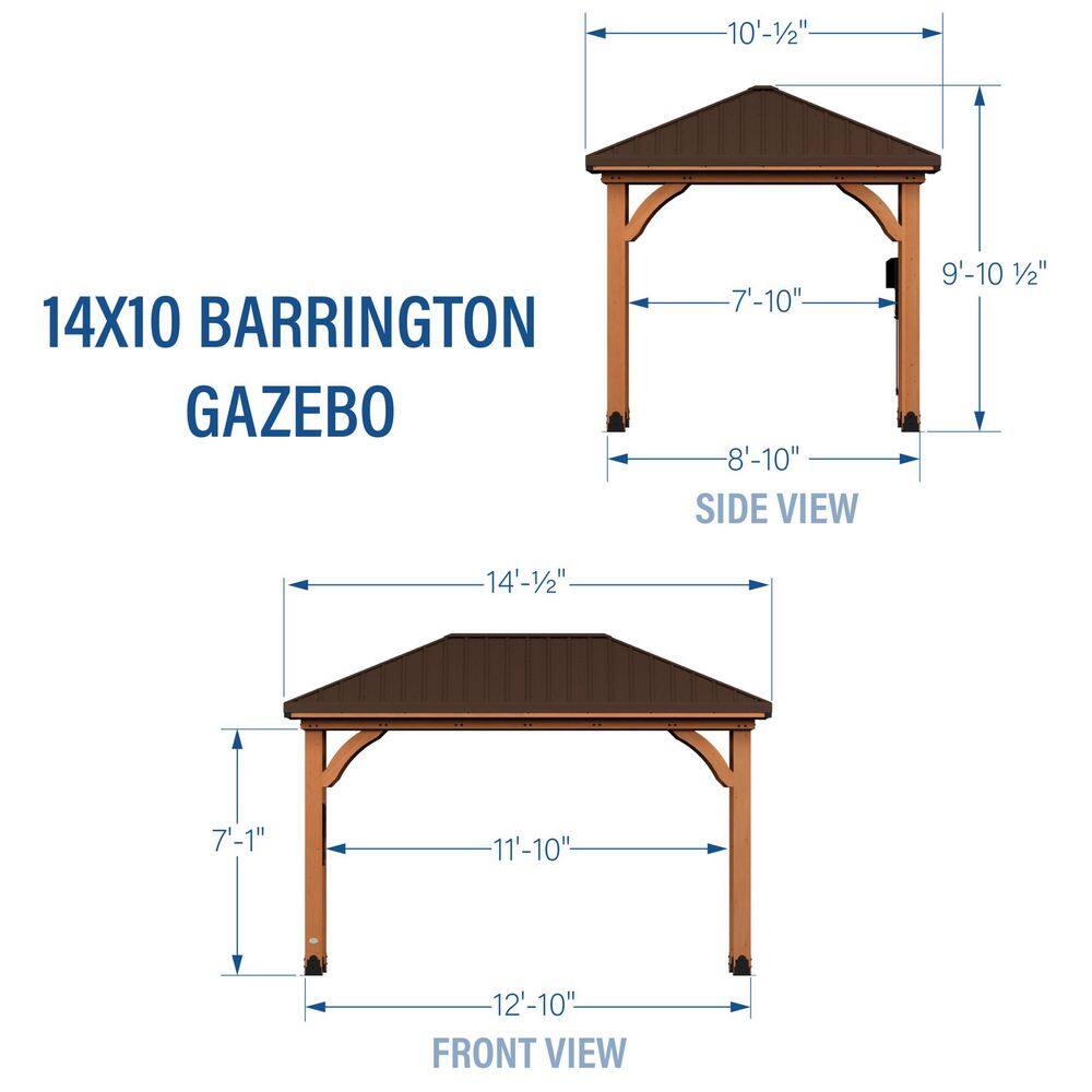 Backyard Discovery Barrington 14 ft. x 10 ft. All Cedar Wood Outdoor Gazebo Structure w/ Hard Top Steel Metal Hip Roof and Electric, Brown 2306042COM