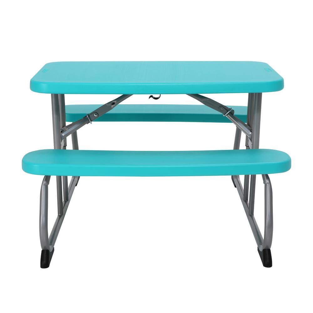 Lifetime 35.4 in. Aqua Blue Rectangle Steel and Resin Kids Picnic Table Seats 4 260219