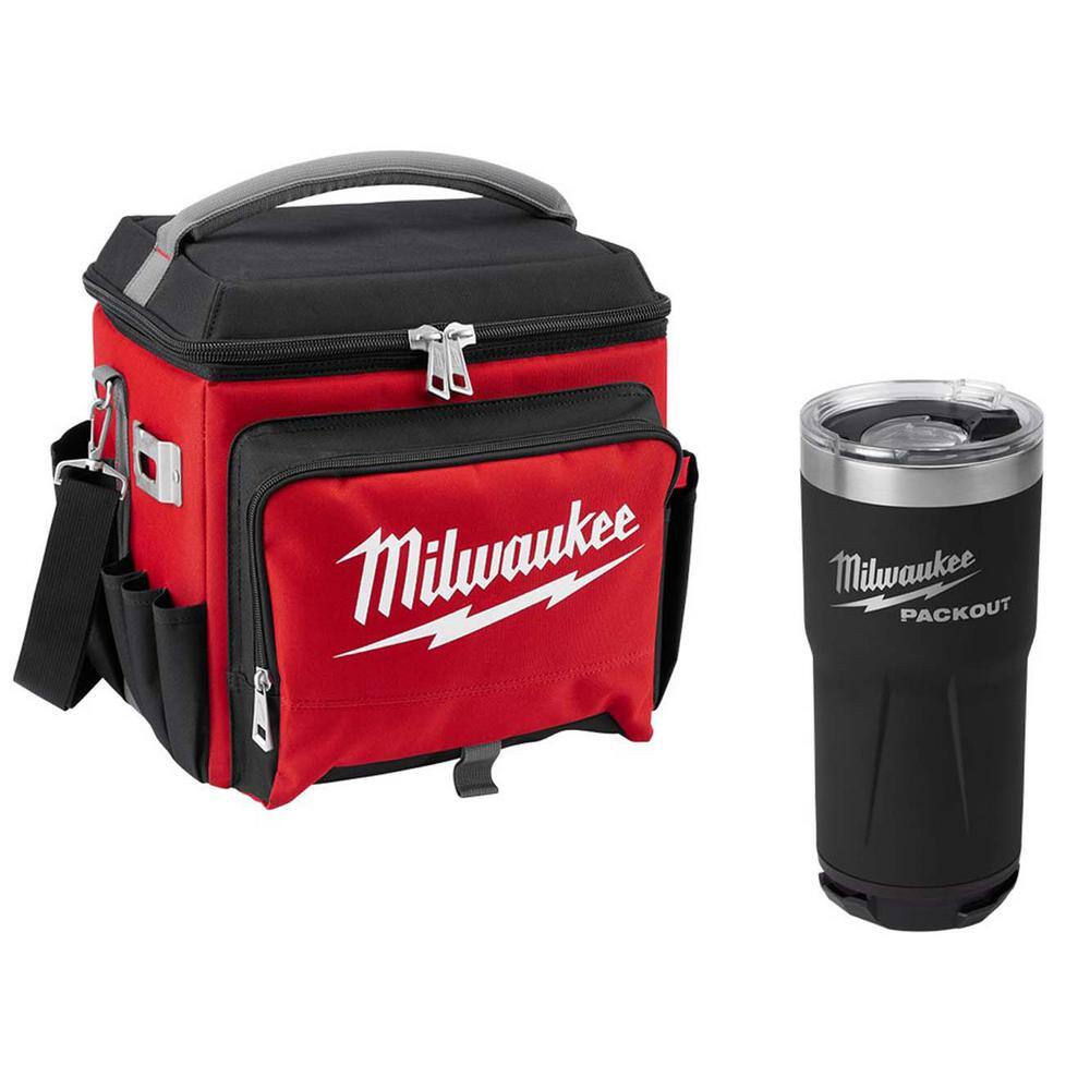 Milwaukee 21 Qt. Soft Sided Jobsite Lunch Cooler with PACKOUT Black 20 oz. Tumbler 48-22-8250-48-22-8392B