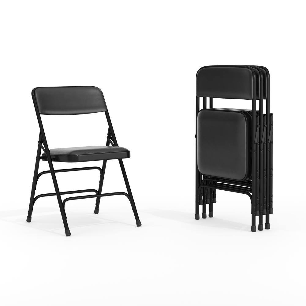 Carnegy Avenue Black Vinyl/Black Frame Metal Folding Chair (4-Pack) CGA-HF-15293-BL-HD