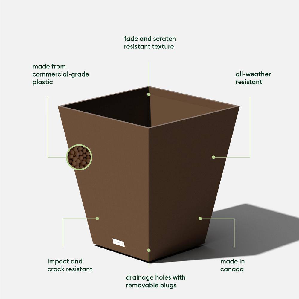 Veradek Nobleton Large Espresso Plastic Tapered Planter with Drainage Holes (16 in. L x 16 in. W x 18 in. H) NBV18E