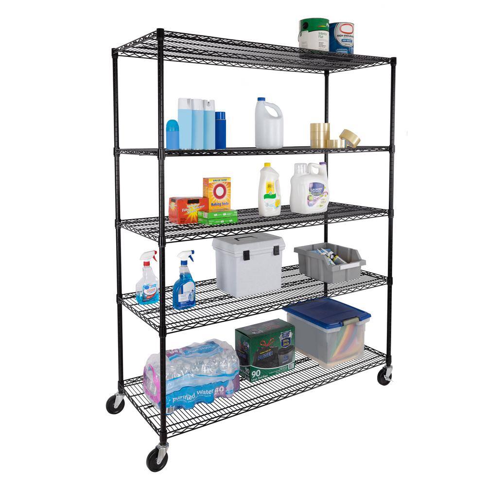 Seville Classics UltraDurable 5-Tier Commercial NSF Certified Steel Wire Shelving System in Black (60 in. W x 24 in. D x 76 in. H) SHE24602B