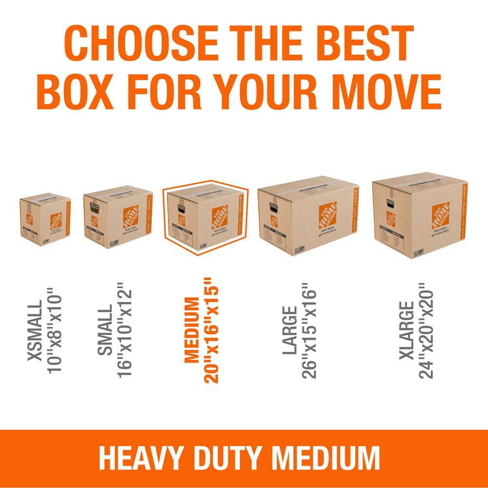 The Home Depot 20 in. L x 16 in. W x 15 in. D Heavy-Duty Medium Moving Shipping and Packing Box with Handles (50-Pack) HDMEDBOX50