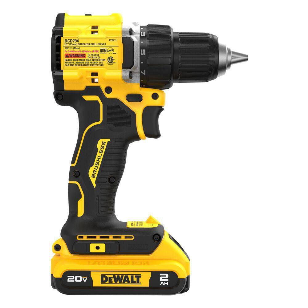 DEWALT ATOMIC 20V Lithium-Ion Cordless Compact 1/2 in. Drill/Driver Kit with 4.0Ah Battery, 2.0Ah Battery, Charger and Bag DCD794D1WDCB204