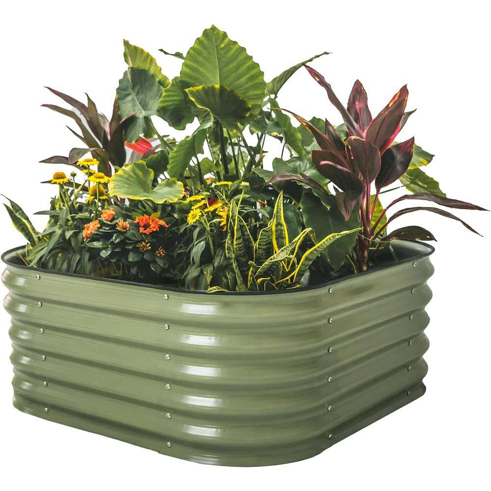 vego garden 17 in. Tall 4-In-1 Modular Metal Raised Garden Beds Kit, Metal Planter Box for Vegetables, Flowers, Herbs, Olive Green VB4N117G