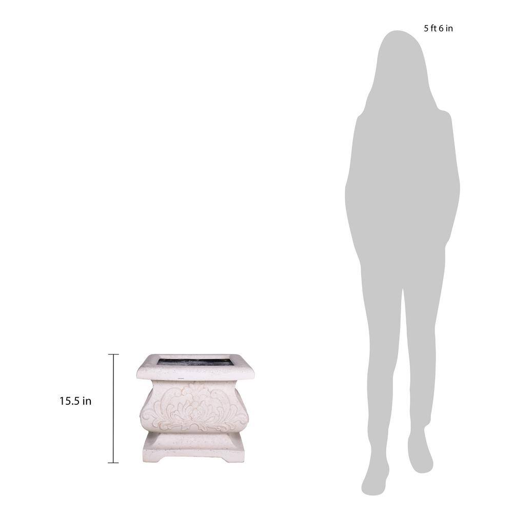 MPG 18 in. sq. Light Aged White Cast Stone Fiberglass Bombe Planter PF5795LAW