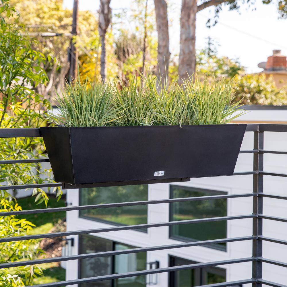 Veradek Pure Medium Black Plastic Rectangular Railing Planter Box with Drainage Holes (36 in. L x 10 in. W x 11 in. H) WBRLV36B