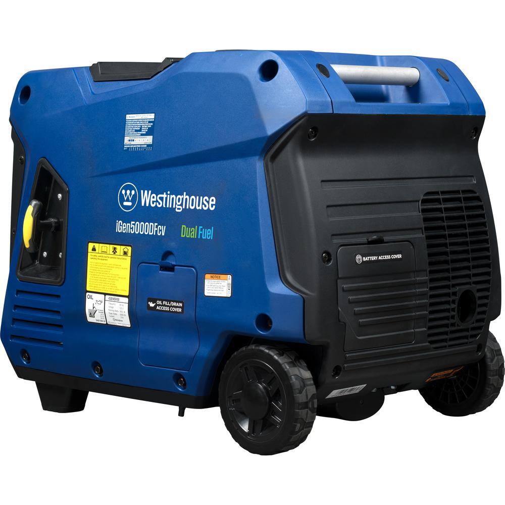 Westinghouse 5,000-Watt Dual Fuel Gas and Propane Powered Portable Inverter Generator with Recoil Start, LED Data Center iGen5000DFcv