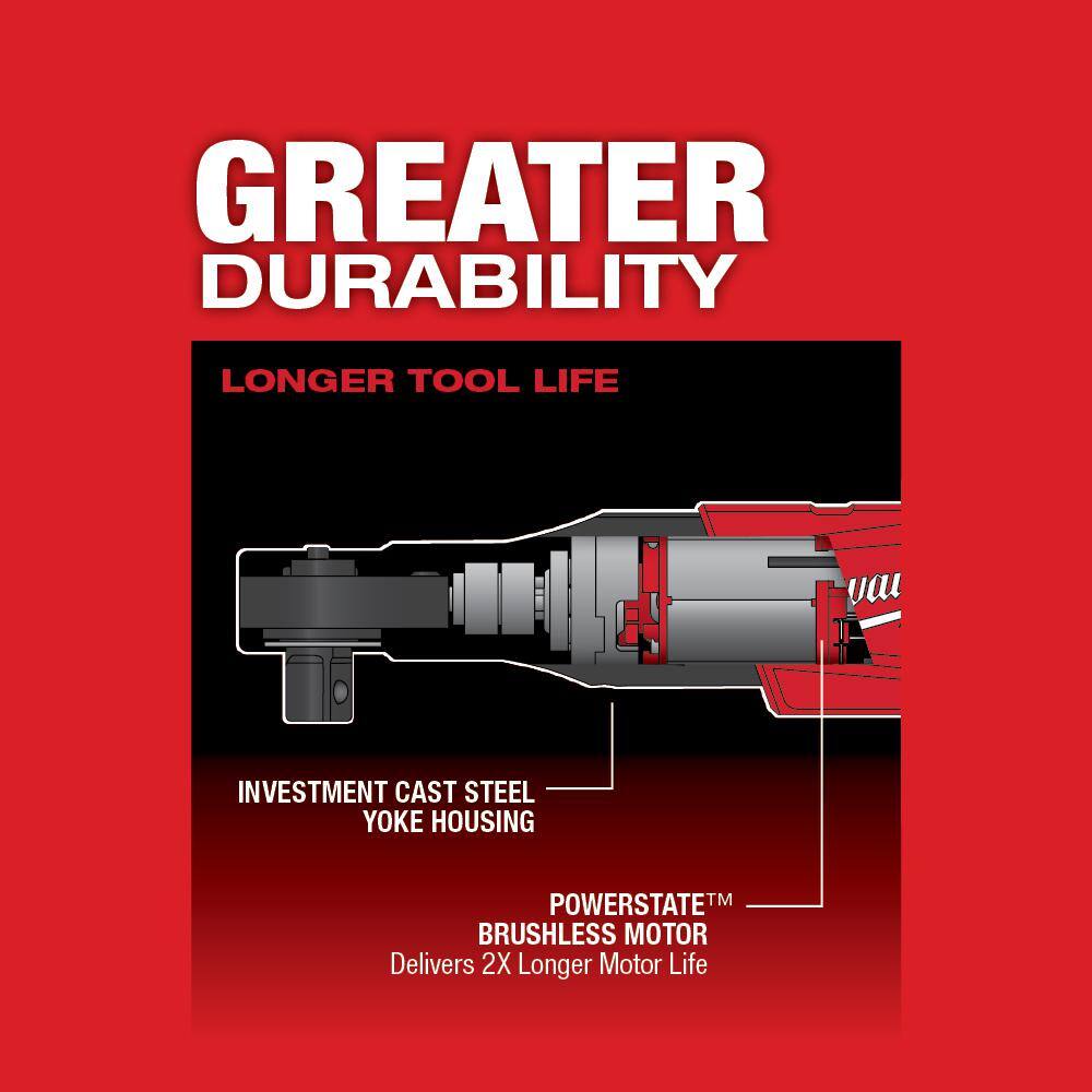 Milwaukee M12 FUEL 12V Li-Ion Brushless 1/2 in. Cordless Ratchet Kit w (2) 2. 0Ah Batteries, Charger, Bag & M12 ROVER Flood Light 2558-22-2367-20