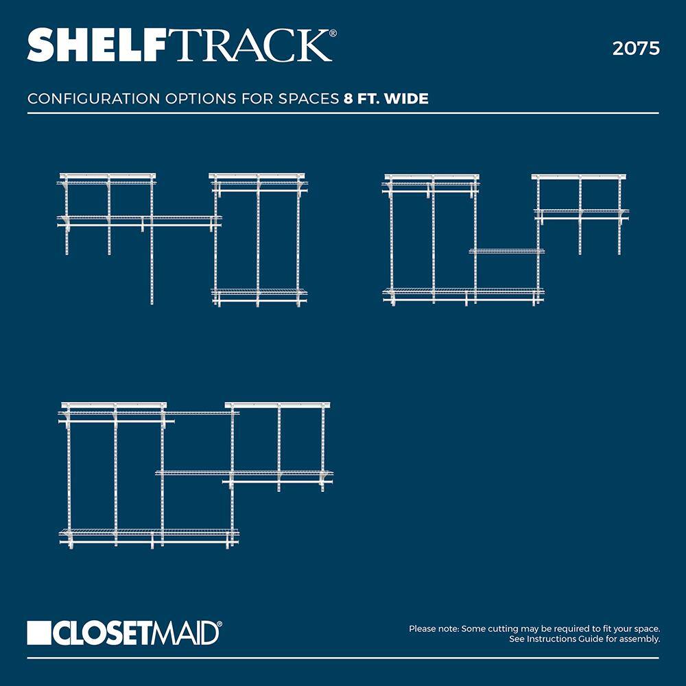 ClosetMaid ShelfTrack 49 - 96 in. W White Reach-In Wall Mount 3-Shelf Wire Closet System Organizer Kit 2075
