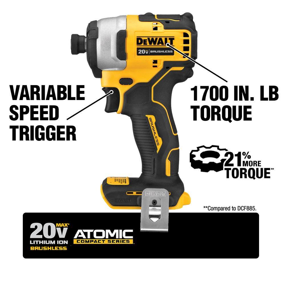 DEWALT ATOMIC 20V MAX Lithium-Ion Cordless Combo Kit (2-Tool) and 1/2 in. Impact Wrench with (2) 2Ah Batteries, Charger and Bag DCK225D2WCF921B