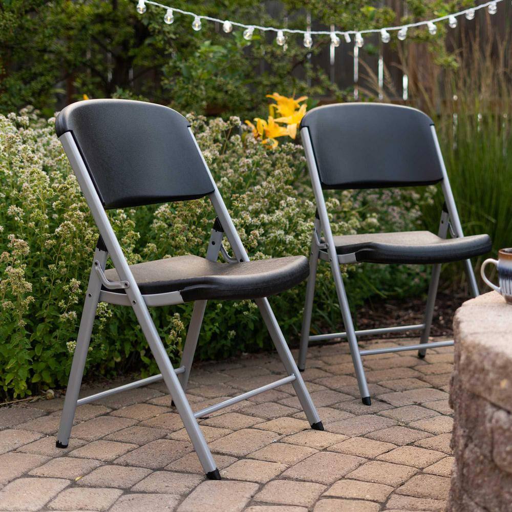 Lifetime Black Plastic Seat Outdoor Safe Folding Chair (Set of 4) 80407
