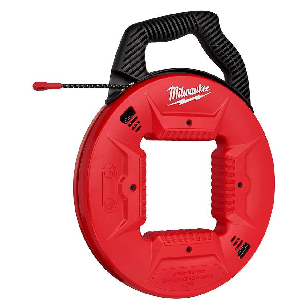 Milwaukee 13 in. x 50 ft. Polyester Fish Tape with Non-Conductive Tip and Rasping Jab Saw 48-22-4162-48-22-0104