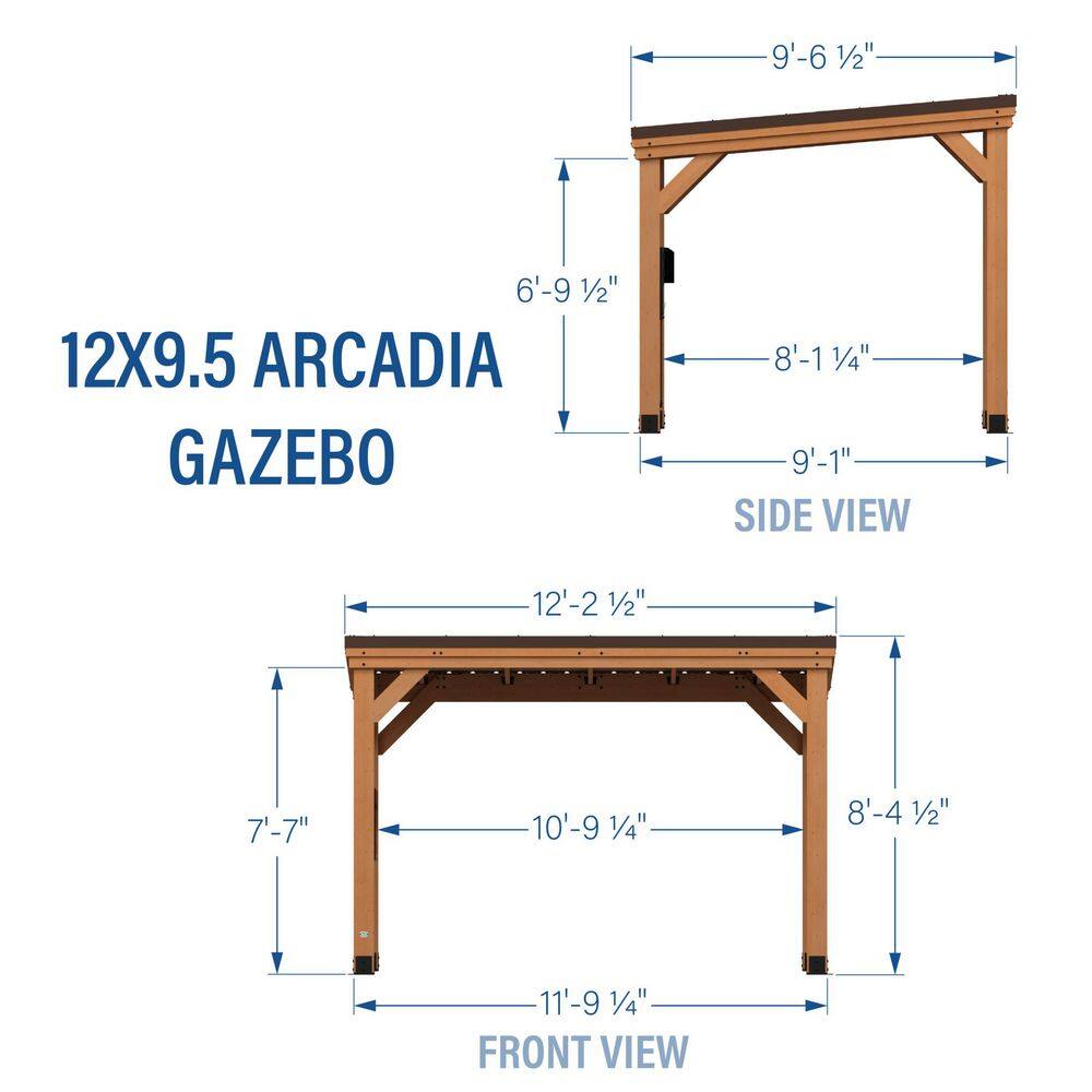 Backyard Discovery Arcadia 12 ft. x 9 ft. 6 in. All Cedar Wood Gazebo with Hard Top Steel Metal Roof and Electric, Brown 2306073COM