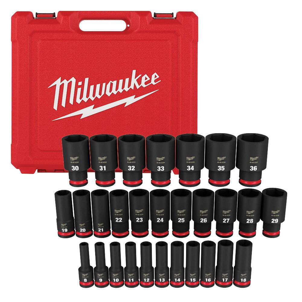Milwaukee SHOCKWAVE 1/2 in. & 3/8 in. Drive Metric/SAE 6 Point Impact Socket Set (72-Piece) 49-66-7015-49-66-7009
